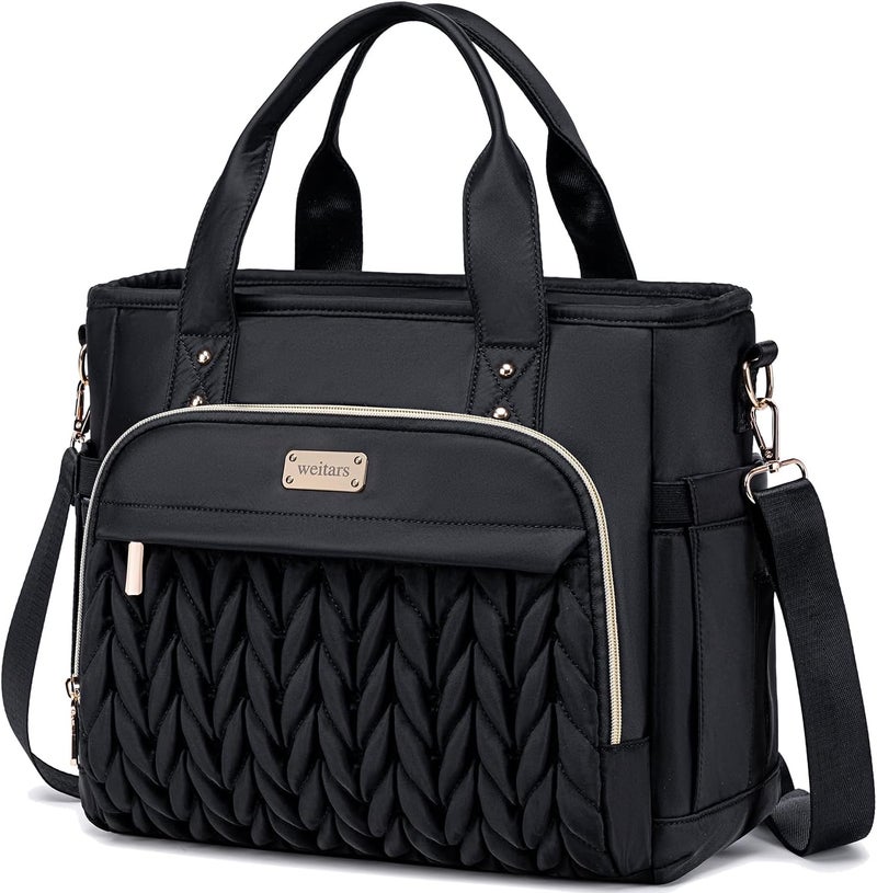 Weitars Insulated Lunch Bag for Women,Leak Proof Lunch Box for Work,Extra Large Lunch Tote Bag With Removable Shoulder Strap with Side Pockets,Reusable Lunch Bag For Picnic Hiking (Black-02) - Image 1